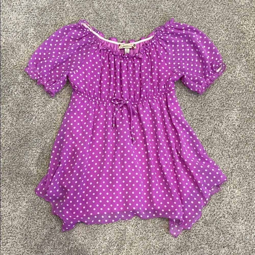 Girls Short Sleeved Polka Dot Blouse